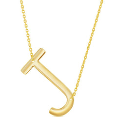 Classic Women's Necklace - Sterling Silver Gold Large Sideways J Initial | L-4270