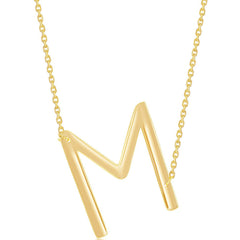Classic Women's Necklace - Sterling Silver Gold Large Sideways M Initial | L-4273