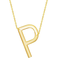Classic Women's Necklace - Sterling Silver Gold Large Sideways P Initial | L-4276