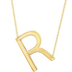Classic Women's Necklace - Sterling Silver Gold Large Sideways R Initial | L-4278