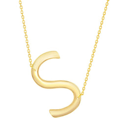 Classic Women's Necklace - Sterling Silver Gold Large Sideways S Initial | L-4279