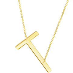 Classic Women's Necklace - Sterling Silver Gold Large Sideways T Initial | L-4280