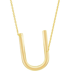 Classic Women's Necklace - Sterling Silver Gold Large Sideways U Initial | L-4281
