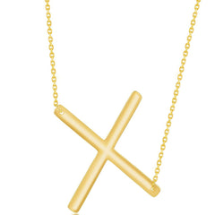 Classic Women's Necklace - Sterling Silver Gold Large Sideways X Initial | L-4284