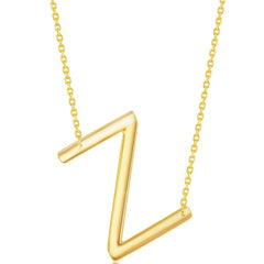 Classic Women's Necklace - Sterling Silver Gold Large Sideways Z Initial | L-4286