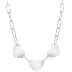 Classic Women's Necklace - Sterling Silver Triple Heart Paperclip Design | L-4316