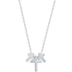 Classic Women's Necklace - Sterling Silver Rhodium Plated Triple Cross | L-4320
