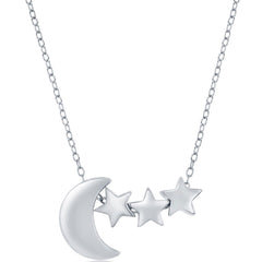 Classic Women's Necklace - Sterling Silver Crescent Moon and Star Design | L-4325