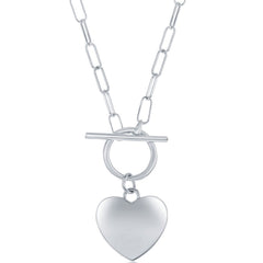 Classic Women's Necklace - Sterling Silver Shiny Heart and Paperclip Chain | L-4344