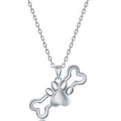 Classic Women's Necklace - Sterling Silver Rhodium Plated Bone Paw Print | L-4351