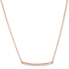 Classic Women's Necklace - Sterling Silver Rose Gold Plated CZ Curved Bar | M-4920