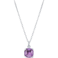 Classic Women's Necklace - Sterling Silver 8mm Cushion-cut Amethyst Gem | M-5087
