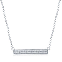 Classic Women's Necklace - Sterling Silver Double Row White CZ Bar Shape | M-5314