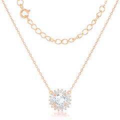 Classic Women's Necklace - Rose Gold Plated Small Round CZ with CZ Border | M-5338