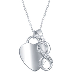 Classic Women's Necklace - Shiny Engravable Heart with Small CZ Infinity | M-5428
