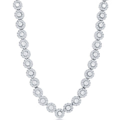 Classic Women's Necklace - Sterling Silver V Design CZ Disc Tennis Halo | M-5499