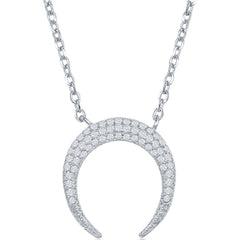 Classic Women's Necklace - Sterling Silver Reverse Horn Design White CZ | M-5920