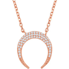 Classic Women's Necklace - Sterling Silver Rose Gold Tone Reverse Horn CZ | M-5921