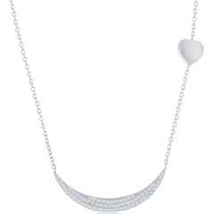 Classic Women's Necklace - Micro Pave Crescent with Sideways Shiny Heart | M-5961