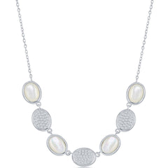 Classic Women's Necklace - Silver Alternating Oval Micro Pave CZ and MOP | M-6096