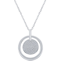 Classic Women's Necklace - Sterling Silver Micro Pave Disc Open Circle CZ | M-6102