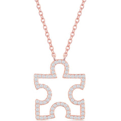Classic Women's Necklace - Sterling Silver Rose Gold Open Puzzle Piece | M-6148-RG