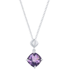 Classic Women's Necklace - Sterling Silver Four-Prong Cushion-Cut Amethyst | M-6222