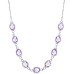 Classic Women's Necklace - Sterling Silver 13.5cttw Amethyst Ovals Linked | M-6362