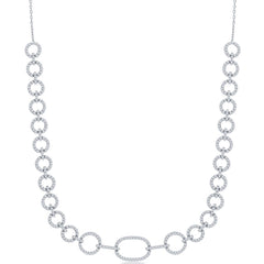 Classic Women's Necklace - Sterling Silver White CZ Linked Circle Chain | M-6382
