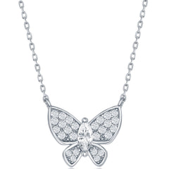Classic Women's Necklace - Silver White CZ Butterfly with Lobster Clasp | M-6441