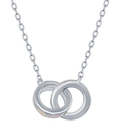 Women's Necklace - Sterling Silver White Inlay Interlocking Circles | M-6467