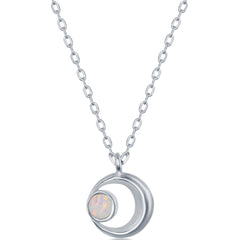 Women's Necklace - Sterling Silver Crescent Moon with White Opal | M-6469