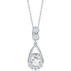 Classic Women's Necklace - Sterling Silver Pear-shaped Round Spinning CZ | M-6507