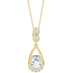 Classic Women's Necklace - Gold Plated Pear-shaped Round Spinning CZ | M-6507-GP