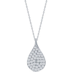 Classic Women's Necklace - Sterling Silver Micro Pave White CZ Pear-Shaped | M-6588