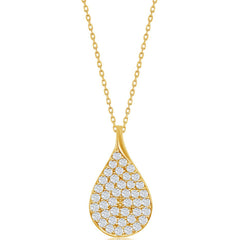 Classic Women's Necklace - Gold Plated Micro Pave White CZ Pear-Shaped | M-6588-GP