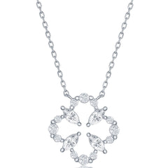 Classic Women's Necklace - Sterling Silver Flower Design Cubic Zirconia | M-6594