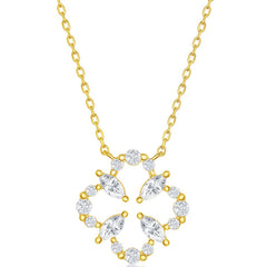 Classic Women's Necklace - Sterling Silver Gold Plated Flower Design CZ | M-6594-GP