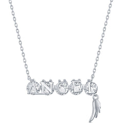 Classic Women's Necklace - Sterling Silver ANGEL Bar White CZ Angel Charm | M-6600