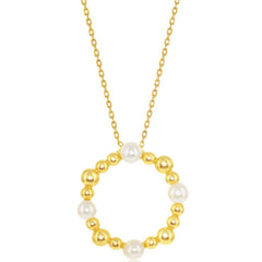 Classic Women's Necklace - Freshwater Pearl and Gold Tone Beaded Circle | M-6601-GP