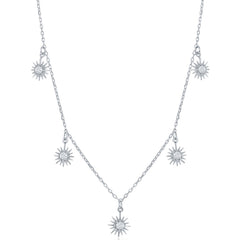 Classic Women's Necklace - Sterling Silver Hanging-Sun White Cubic Zirconia | M-6605