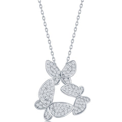 Classic Women's Necklace - Sterling Silver Micro Pave Multi-Butterfly CZ | M-6606