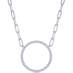 Classic Women's Necklace - Sterling Silver CZ Circle of Life Paperclip | M-6614