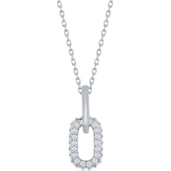 Classic Women's Necklace - Sterling Silver Micro Pave White CZ Paperclip | M-6615