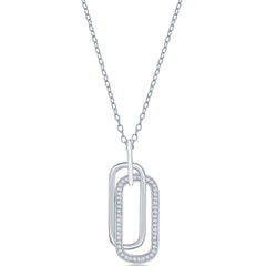 Classic Women's Necklace - Sterling Silver Double Oval CZ Paperclip Design | M-6619