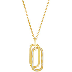 Classic Women's Necklace - Sterling Silver Gold Plated Double Oval CZ | M-6619-GP
