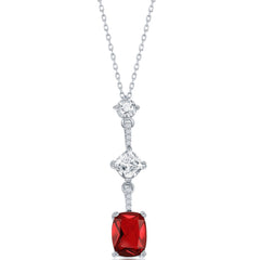 Classic Women's Necklace - Sterling Silver White CZ and Cushion-Cut Ruby | M-6620