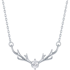 Classic Women's Necklace - Silver Pear-Shaped CZ with Reindeer Antlers | M-6624