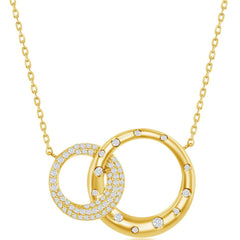 Classic Women's Necklace - Gold Tone Micro Pave CZ Interlocking Circles | M-6627-GP