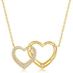 Classic Women's Necklace - Gold Tone Micro Pave CZ Interlocking Hearts | M-6630-GP